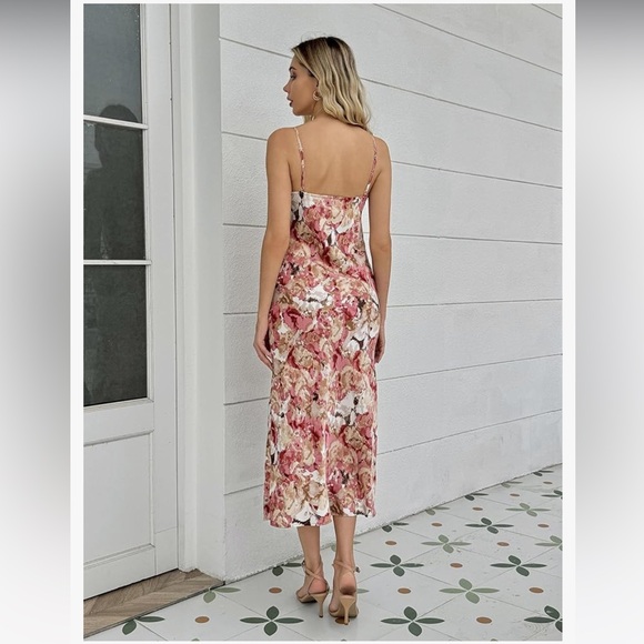 UTNISAN Women's Cowl Neck Spaghetti Strap Satin Slip Formal Midi Dress - Picture 2 of 6